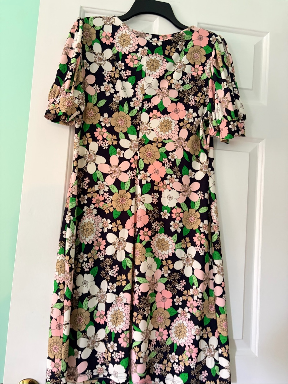Tommy Hilfiger Black Floral A-Line Dress with Pink & Green Accents